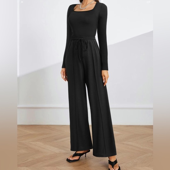 Yozy Pants - Yozy Black Ribbed Bodysuit and Wide Leg Pants Set Size Large